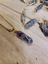 Load image into Gallery viewer, Crystal Necklace Gold Wire Wrapped Fluorite Healing Crystal Point Choker Necklace