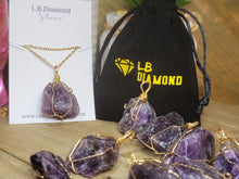 Load image into Gallery viewer, Raw Crystal Necklace, Amethyst Raw stone Necklace Gold Wired Handmade