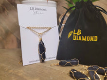 Load image into Gallery viewer, Blue Sandstone Crystal POINT Necklace Gold tone Trending Pendant Necklace Gift For Her, Necklace
