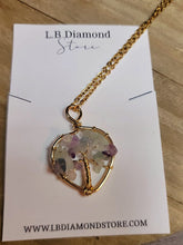 Load image into Gallery viewer, Natural Crystal Necklace Gold Wire Wrapped Fluorite Tree of Life