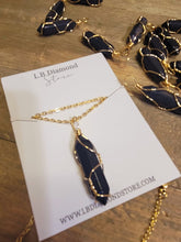 Load image into Gallery viewer, Blue Sandstone Crystal POINT Necklace Gold tone Trending Pendant Necklace Gift For Her, Necklace
