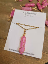 Load image into Gallery viewer, Crystal Necklace Gold Wire Wrapped Rose Topaz Healing Crystal Point Necklace