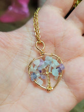 Load image into Gallery viewer, Natural Crystal Necklace Gold Wire Wrapped Fluorite Tree of Life