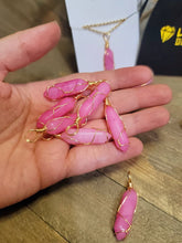 Load image into Gallery viewer, Crystal Necklace Gold Wire Wrapped Rose Topaz Healing Crystal Point Necklace