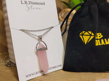 Load image into Gallery viewer, Rose Quartz Handmade Point Necklace Hexagon Chain Pendant Silver Tone