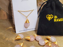 Load image into Gallery viewer, Gold Wire Wrapped Rose Quartz Healing Crystal Necklace