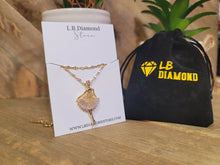 Load image into Gallery viewer, Gorgeous Ballerina Necklace, Flower Charm, Pendant with Crystals on a Dainty Gold