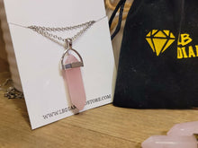 Load image into Gallery viewer, Rose Quartz Handmade Point Necklace Hexagon Chain Pendant Silver Tone