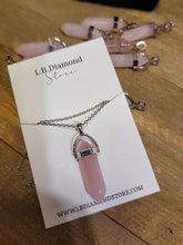 Load image into Gallery viewer, Rose Quartz Handmade Point Necklace Hexagon Chain Pendant Silver Tone