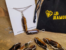 Load image into Gallery viewer, Silver Wire Wrapped Tiger's Eye Healing Crystal Point Necklace
