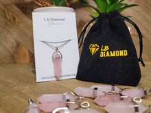 Load image into Gallery viewer, Rose Quartz Handmade Point Necklace Hexagon Chain Pendant Silver Tone
