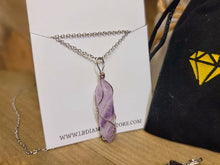 Load image into Gallery viewer, Silver tone Amethyst Wire wrapped Crystal Necklace
