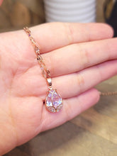Load image into Gallery viewer, Gorgeous Rose Necklace, Charm, Pendant with Crystals on a Dainty Gold Flower necklace