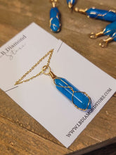 Load image into Gallery viewer, Gold tone Blue Apatite Wire wrapped Crystal Necklace