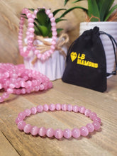 Load image into Gallery viewer, Pink Cats Eye Stone Bracelet Genuine bead bracelet stretch 19 inches, Beautiful gift for her,