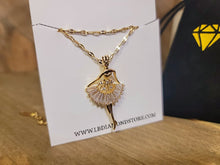 Load image into Gallery viewer, Gorgeous Ballerina Necklace, Flower Charm, Pendant with Crystals on a Dainty Gold