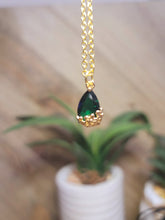 Load image into Gallery viewer, Gorgeous Green Tear Drop Dainty Necklace - gift for her Gold Tone