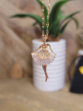 Load image into Gallery viewer, Gorgeous Ballerina Necklace, Flower Charm, Pendant with Crystals on a Dainty Gold