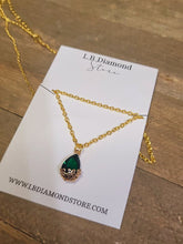 Load image into Gallery viewer, Gorgeous Green Tear Drop Dainty Necklace - gift for her Gold Tone