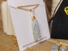 Load image into Gallery viewer, Gold tone Blue Chalcedony Wire wrapped Crystal Necklace