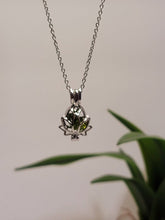 Load image into Gallery viewer, Gourgeus Moldavite Lotus Necklace Silver Tone Daily necklace Daily Cage necklace