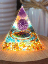 Load image into Gallery viewer, Orgone Pyramid, Amethyst & Blue larimar Orgonite