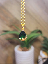 Load image into Gallery viewer, Gorgeous Green Tear Drop Dainty Necklace - gift for her Gold Tone