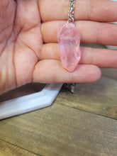 Load image into Gallery viewer, Crystal Necklace Silver Wire Wrapped Pink Quartz Healing Crystal