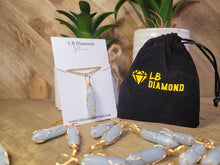 Load image into Gallery viewer, Gold tone Blue Chalcedony Wire wrapped Crystal Necklace