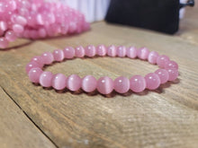 Load image into Gallery viewer, Pink Cats Eye Stone Bracelet Genuine bead bracelet stretch 19 inches, Beautiful gift for her,