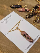 Load image into Gallery viewer, Natural Rhodonite Handmade Point Necklace  Gold Tone