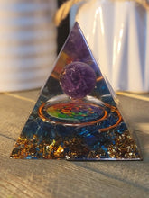 Load image into Gallery viewer, Orgone Pyramid, Amethyst & Blue larimar Orgonite