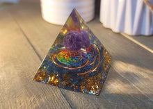 Load image into Gallery viewer, Orgone Pyramid, Amethyst & Blue larimar Orgonite