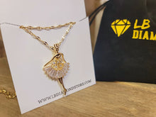 Load image into Gallery viewer, Gorgeous Ballerina Necklace, Flower Charm, Pendant with Crystals on a Dainty Gold