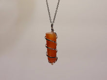 Load image into Gallery viewer, Silver tone Carnelian Wire wrapped Crystal Necklace