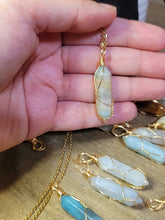 Load image into Gallery viewer, Gold tone Amazonite Wire wrapped Crystal Necklace