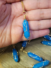 Load image into Gallery viewer, Gold tone Blue Apatite Wire wrapped Crystal Necklace