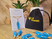 Load image into Gallery viewer, Gold tone Blue Apatite Wire wrapped Crystal Necklace