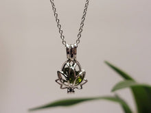Load image into Gallery viewer, Gourgeus Moldavite Lotus Necklace Silver Tone Daily necklace Daily Cage necklace