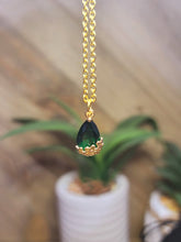 Load image into Gallery viewer, Gorgeous Green Tear Drop Dainty Necklace - gift for her Gold Tone