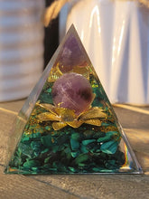 Load image into Gallery viewer, Orgone Pyramid, Amethyst  & Malachite Orgonite