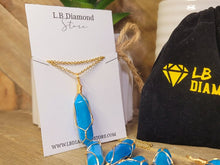 Load image into Gallery viewer, Gold tone Blue Apatite Wire wrapped Crystal Necklace