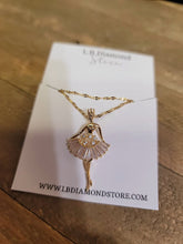 Load image into Gallery viewer, Gorgeous Ballerina Necklace, Flower Charm, Pendant with Crystals on a Dainty Gold