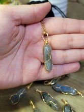 Load image into Gallery viewer, Gold tone Labradorite Wire wrapped Crystal Necklace