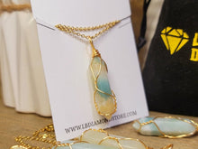 Load image into Gallery viewer, Gold tone Amazonite Wire wrapped Crystal Necklace