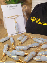Load image into Gallery viewer, Gold tone Blue Chalcedony Wire wrapped Crystal Necklace