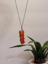 Load image into Gallery viewer, Silver tone Carnelian Wire wrapped Crystal Necklace