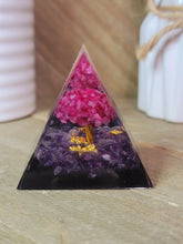 Load image into Gallery viewer, Orgone Pyramid, Amethyst & Rose Quartz & Black Obsidean Orgonite