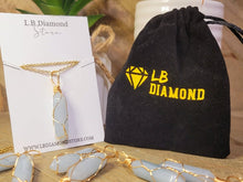 Load image into Gallery viewer, Gold tone Blue Chalcedony Wire wrapped Crystal Necklace
