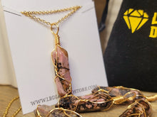 Load image into Gallery viewer, Natural Rhodonite Handmade Point Necklace  Gold Tone